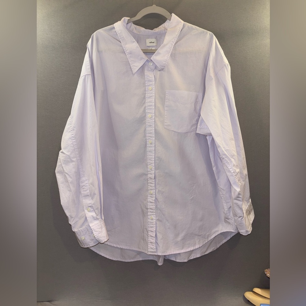 Aritzia Wilfred Lavender women’s Button Down Shirt XL Classic chic feminine